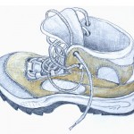 Drawing of a Hiking Boot painted with coffee