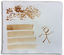 Stick figures painted with coffee.
